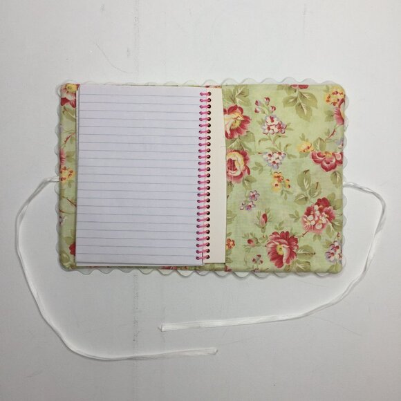 Handmade Notebook Journal Cover 6"X7" Green Floral Fabric Salvage Edges Quilting - Picture 5 of 8